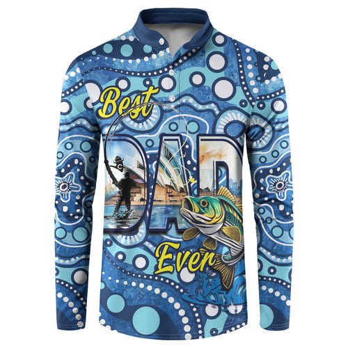 Personalised Australia Father's Day Button Sweatshirt Aussie Fishing Best Dad Ever Aboriginal Pattern