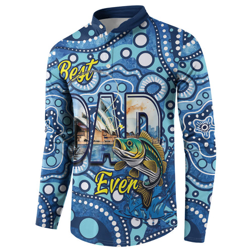 Personalised Australia Father's Day Button Sweatshirt Aussie Fishing Best Dad Ever Aboriginal Pattern