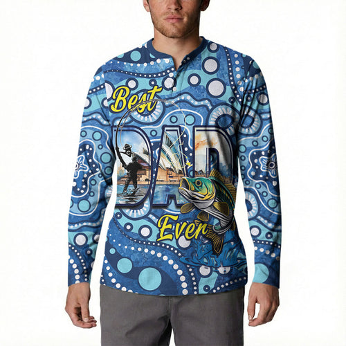 Personalised Australia Father's Day Button Sweatshirt Aussie Fishing Best Dad Ever Aboriginal Pattern