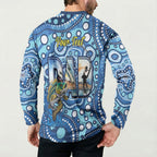 Personalised Australia Father's Day Button Sweatshirt Aussie Fishing Best Dad Ever Aboriginal Pattern