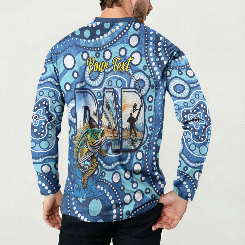 Personalised Australia Father's Day Button Sweatshirt Aussie Fishing Best Dad Ever Aboriginal Pattern