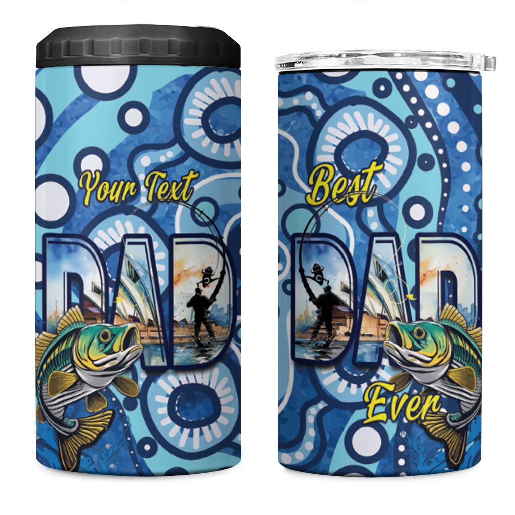 Personalised Australia Father's Day 4 in 1 Can Cooler Tumbler Aussie Fishing Best Dad Ever Aboriginal Pattern