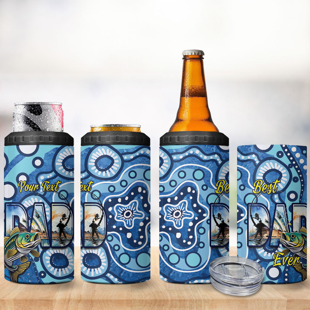 Personalised Australia Father's Day 4 in 1 Can Cooler Tumbler Aussie Fishing Best Dad Ever Aboriginal Pattern