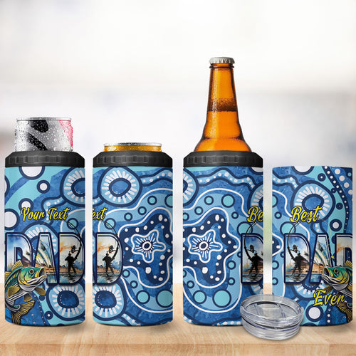 Personalised Australia Father's Day 4 in 1 Can Cooler Tumbler Aussie Fishing Best Dad Ever Aboriginal Pattern