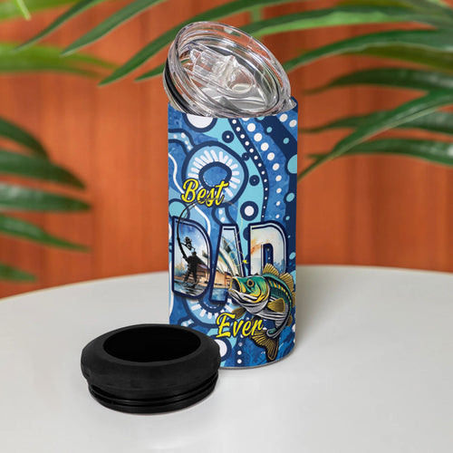 Personalised Australia Father's Day 4 in 1 Can Cooler Tumbler Aussie Fishing Best Dad Ever Aboriginal Pattern