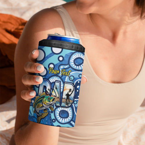 Personalised Australia Father's Day 4 in 1 Can Cooler Tumbler Aussie Fishing Best Dad Ever Aboriginal Pattern