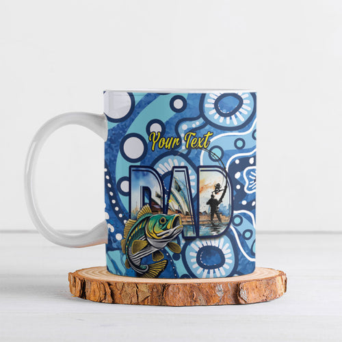 Personalised Australia Father's Day Ceramic Mug Aussie Fishing Best Dad Ever Aboriginal Pattern