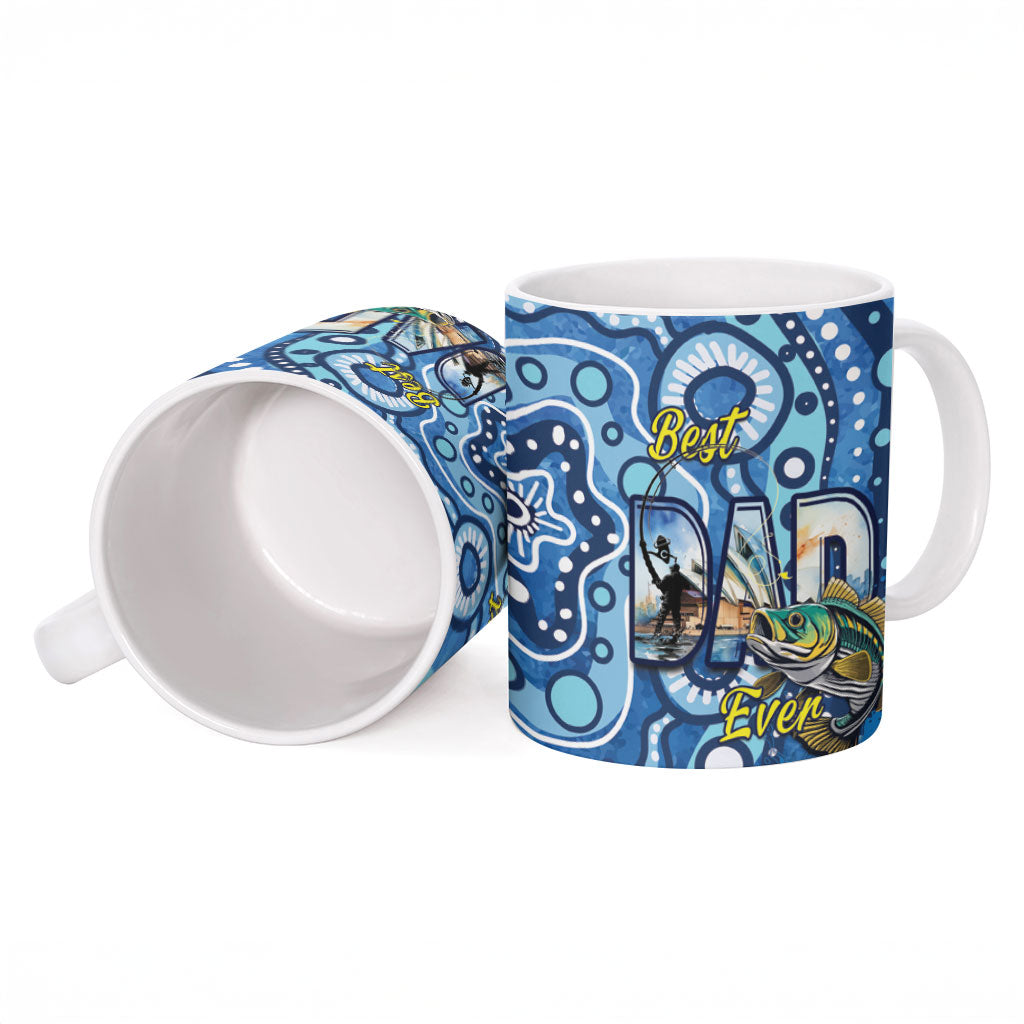 Personalised Australia Father's Day Ceramic Mug Aussie Fishing Best Dad Ever Aboriginal Pattern