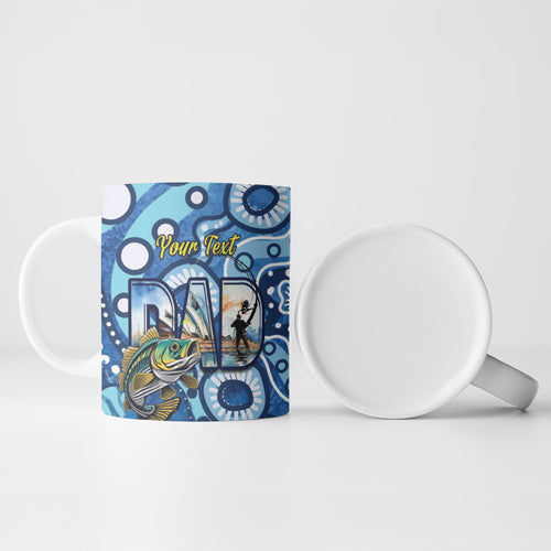 Personalised Australia Father's Day Ceramic Mug Aussie Fishing Best Dad Ever Aboriginal Pattern
