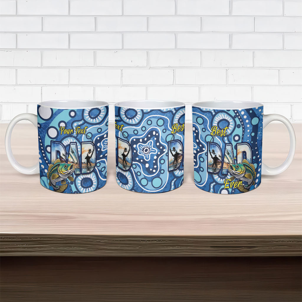 Personalised Australia Father's Day Ceramic Mug Aussie Fishing Best Dad Ever Aboriginal Pattern