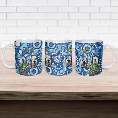 Personalised Australia Father's Day Ceramic Mug Aussie Fishing Best Dad Ever Aboriginal Pattern