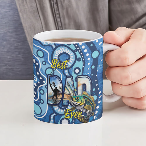 Personalised Australia Father's Day Ceramic Mug Aussie Fishing Best Dad Ever Aboriginal Pattern