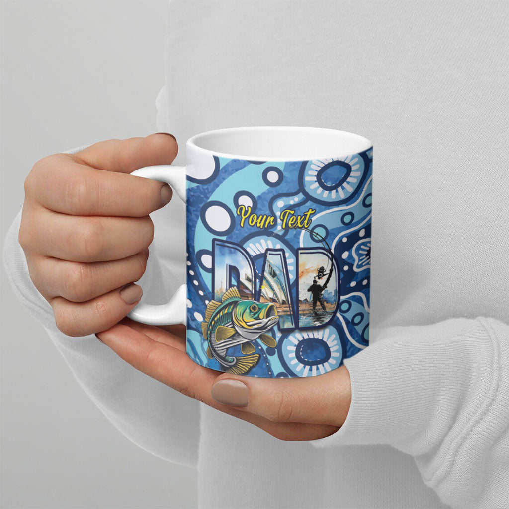 Personalised Australia Father's Day Ceramic Mug Aussie Fishing Best Dad Ever Aboriginal Pattern