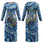 Personalised Australia Father's Day Couples Matching Long Sleeve Bodycon Dress and Hawaiian Shirt Aussie Fishing Best Dad Ever Aboriginal Pattern