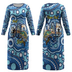Personalised Australia Father's Day Couples Matching Long Sleeve Bodycon Dress and Long Sleeve Button Shirt Aussie Fishing Best Dad Ever Aboriginal Pattern