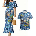 Personalised Australia Father's Day Couples Matching Mermaid Dress and Hawaiian Shirt Aussie Fishing Best Dad Ever Aboriginal Pattern
