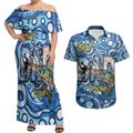 Personalised Australia Father's Day Couples Matching Off Shoulder Maxi Dress and Hawaiian Shirt Aussie Fishing Best Dad Ever Aboriginal Pattern