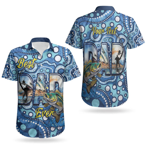 Personalised Australia Father's Day Couples Matching Off Shoulder Maxi Dress and Hawaiian Shirt Aussie Fishing Best Dad Ever Aboriginal Pattern