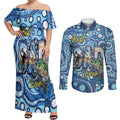 Personalised Australia Father's Day Couples Matching Off Shoulder Maxi Dress and Long Sleeve Button Shirt Aussie Fishing Best Dad Ever Aboriginal Pattern