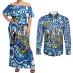 Personalised Australia Father's Day Couples Matching Off Shoulder Maxi Dress and Long Sleeve Button Shirt Aussie Fishing Best Dad Ever Aboriginal Pattern