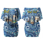 Personalised Australia Father's Day Couples Matching Off Shoulder Short Dress and Long Sleeve Button Shirt Aussie Fishing Best Dad Ever Aboriginal Pattern
