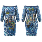 Personalised Australia Father's Day Couples Matching Off The Shoulder Long Sleeve Dress and Long Sleeve Button Shirt Aussie Fishing Best Dad Ever Aboriginal Pattern
