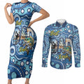 Personalised Australia Father's Day Couples Matching Short Sleeve Bodycon Dress and Long Sleeve Button Shirt Aussie Fishing Best Dad Ever Aboriginal Pattern