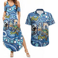 Personalised Australia Father's Day Couples Matching Summer Maxi Dress and Hawaiian Shirt Aussie Fishing Best Dad Ever Aboriginal Pattern