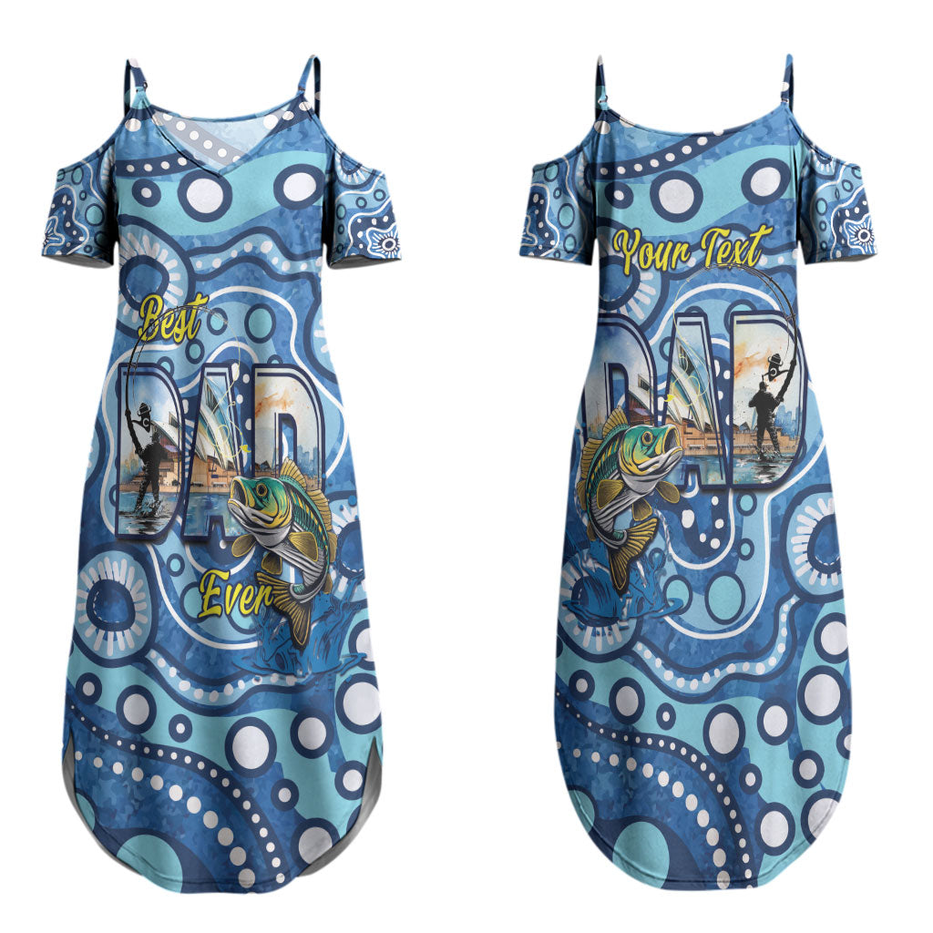 Personalised Australia Father's Day Couples Matching Summer Maxi Dress and Hawaiian Shirt Aussie Fishing Best Dad Ever Aboriginal Pattern