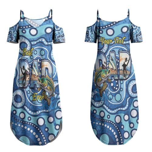 Personalised Australia Father's Day Couples Matching Summer Maxi Dress and Hawaiian Shirt Aussie Fishing Best Dad Ever Aboriginal Pattern