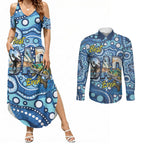 Personalised Australia Father's Day Couples Matching Summer Maxi Dress and Long Sleeve Button Shirt Aussie Fishing Best Dad Ever Aboriginal Pattern