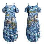 Personalised Australia Father's Day Couples Matching Summer Maxi Dress and Long Sleeve Button Shirt Aussie Fishing Best Dad Ever Aboriginal Pattern