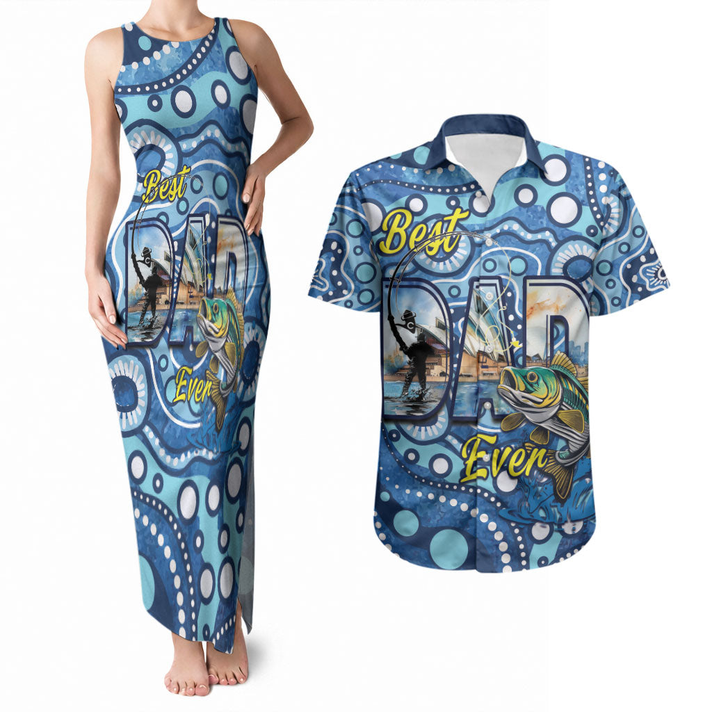 Personalised Australia Father's Day Couples Matching Tank Maxi Dress and Hawaiian Shirt Aussie Fishing Best Dad Ever Aboriginal Pattern