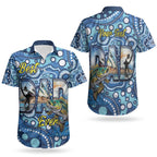Personalised Australia Father's Day Couples Matching Tank Maxi Dress and Hawaiian Shirt Aussie Fishing Best Dad Ever Aboriginal Pattern