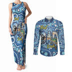 Personalised Australia Father's Day Couples Matching Tank Maxi Dress and Long Sleeve Button Shirt Aussie Fishing Best Dad Ever Aboriginal Pattern