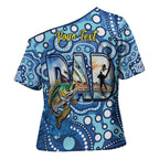 Personalised Australia Father's Day Cross Shoulder Shirt Aussie Fishing Best Dad Ever Aboriginal Pattern