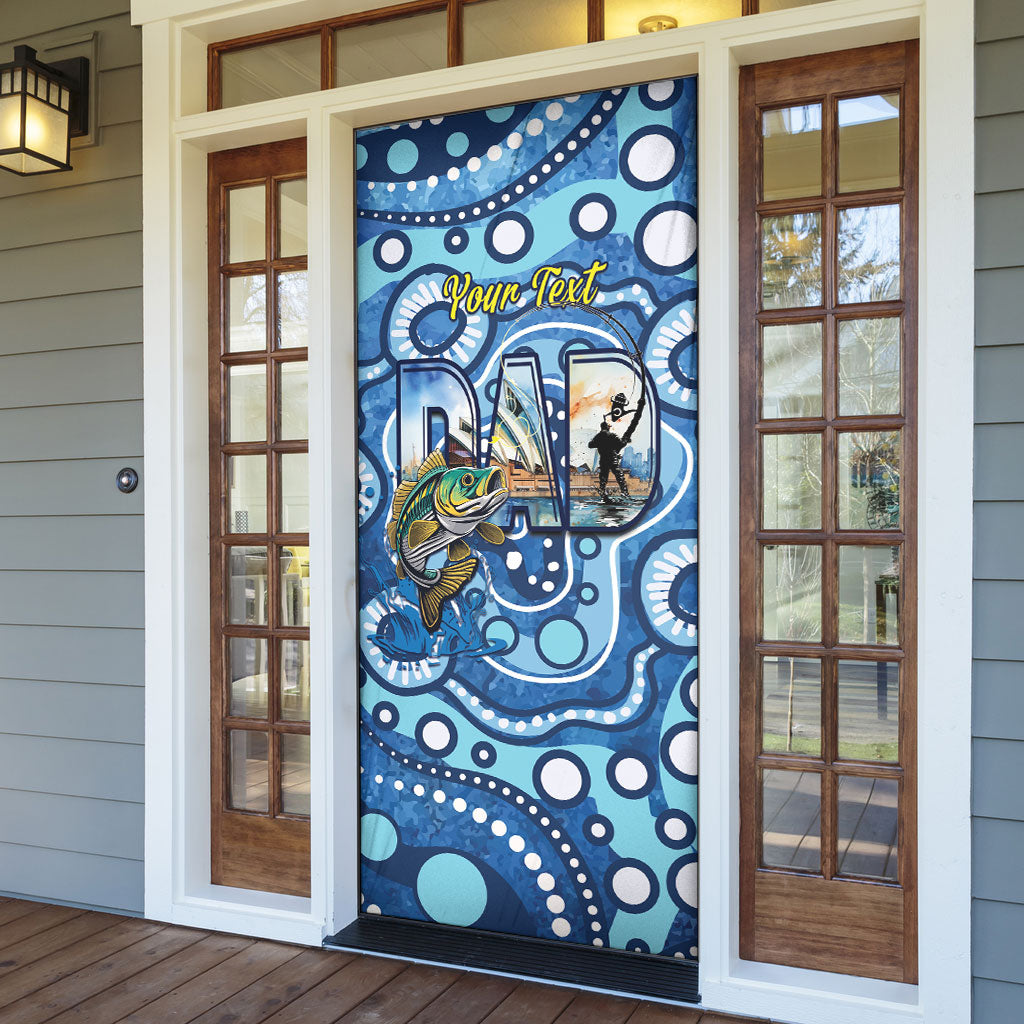 Personalised Australia Father's Day Door Cover Aussie Fishing Best Dad Ever Aboriginal Pattern