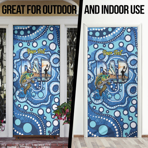 Personalised Australia Father's Day Door Cover Aussie Fishing Best Dad Ever Aboriginal Pattern