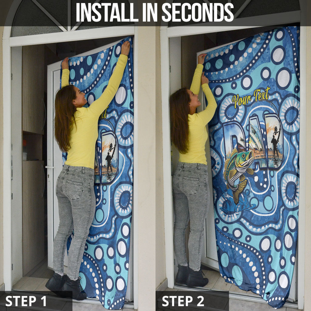 Personalised Australia Father's Day Door Cover Aussie Fishing Best Dad Ever Aboriginal Pattern