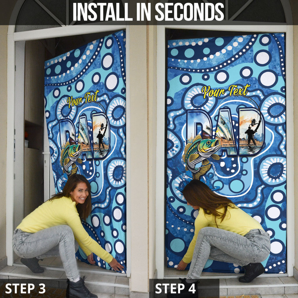Personalised Australia Father's Day Door Cover Aussie Fishing Best Dad Ever Aboriginal Pattern