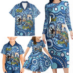 Personalised Australia Father's Day Family Matching Long Sleeve Bodycon Dress and Hawaiian Shirt Aussie Fishing Best Dad Ever Aboriginal Pattern
