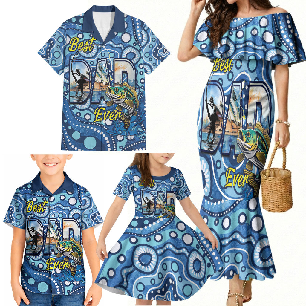 Personalised Australia Father's Day Family Matching Mermaid Dress and Hawaiian Shirt Aussie Fishing Best Dad Ever Aboriginal Pattern