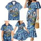 Personalised Australia Father's Day Family Matching Mermaid Dress and Hawaiian Shirt Aussie Fishing Best Dad Ever Aboriginal Pattern