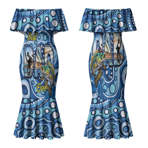Personalised Australia Father's Day Family Matching Mermaid Dress and Hawaiian Shirt Aussie Fishing Best Dad Ever Aboriginal Pattern