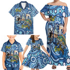 Personalised Australia Father's Day Family Matching Off Shoulder Maxi Dress and Hawaiian Shirt Aussie Fishing Best Dad Ever Aboriginal Pattern