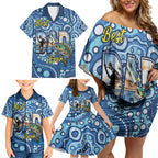 Personalised Australia Father's Day Family Matching Off Shoulder Short Dress and Hawaiian Shirt Aussie Fishing Best Dad Ever Aboriginal Pattern
