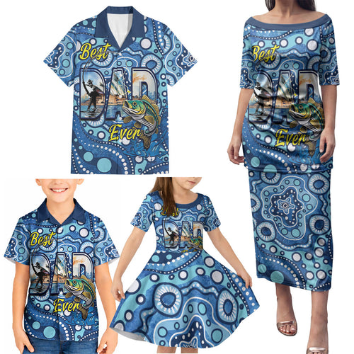 Personalised Australia Father's Day Family Matching Puletasi and Hawaiian Shirt Aussie Fishing Best Dad Ever Aboriginal Pattern