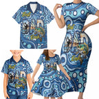 Personalised Australia Father's Day Family Matching Short Sleeve Bodycon Dress and Hawaiian Shirt Aussie Fishing Best Dad Ever Aboriginal Pattern