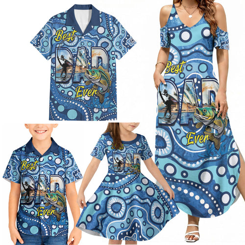 Personalised Australia Father's Day Family Matching Summer Maxi Dress and Hawaiian Shirt Aussie Fishing Best Dad Ever Aboriginal Pattern