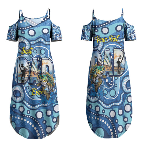 Personalised Australia Father's Day Family Matching Summer Maxi Dress and Hawaiian Shirt Aussie Fishing Best Dad Ever Aboriginal Pattern